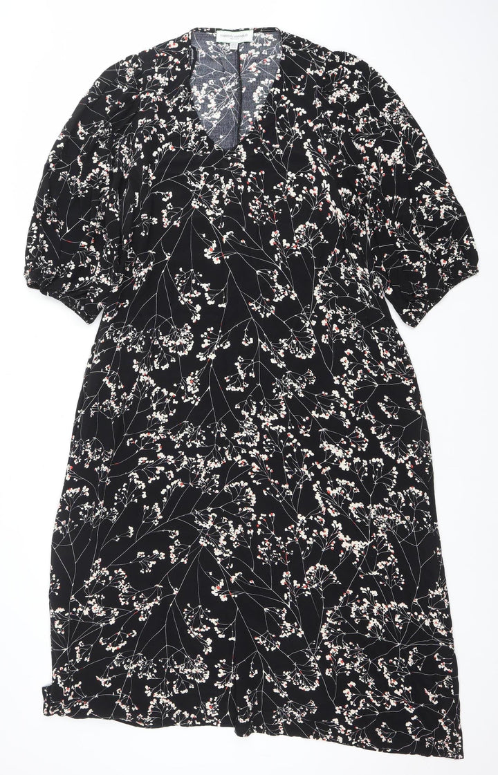 Carolyn Donnelly Women’s Black Floral Midi Shift Dress Size 14