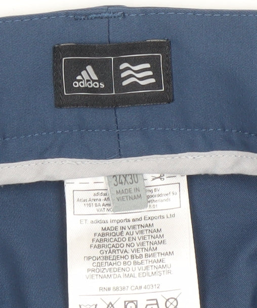 Adidas Men's Blue Chino Trousers 34x30 Regular Fit Lightweight