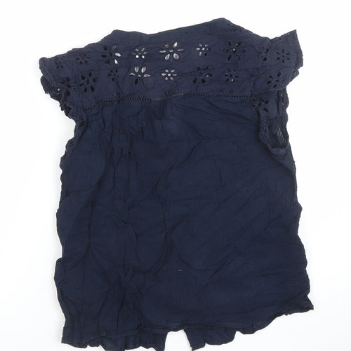 Oasis Womens Blue Cotton Embroidered Short Sleeve Tunic Blouse Size 12