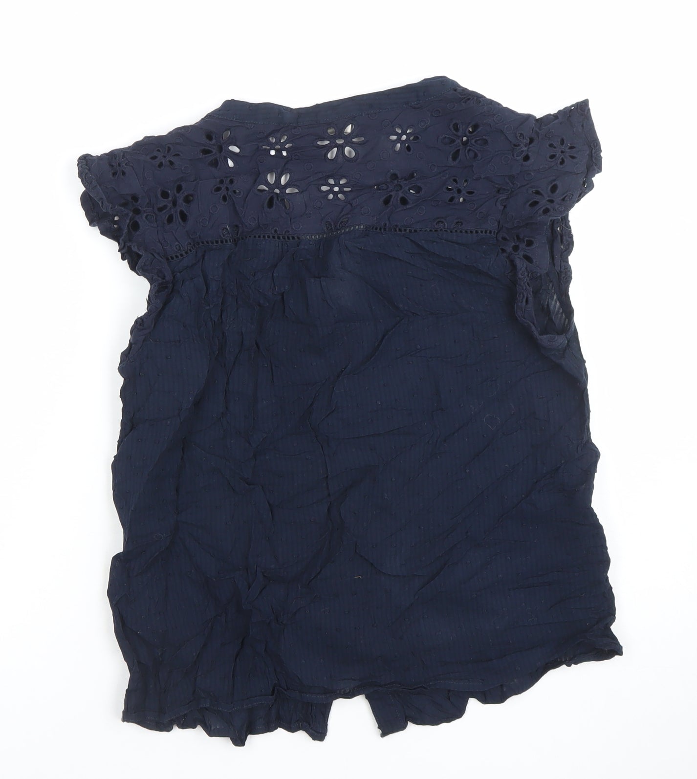 Oasis Womens Blue Cotton Embroidered Short Sleeve Tunic Blouse Size 12