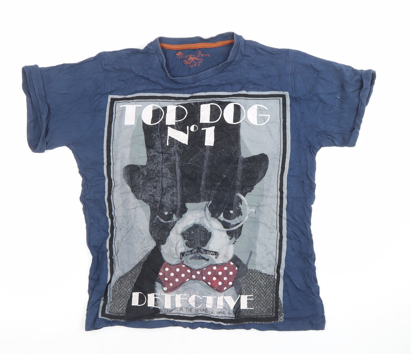 Manor Born Boys Blue Cotton Graphic Top Dog Detective T-Shirt 10-11 Years
