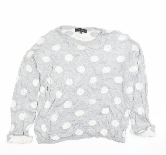 New Look Women's Grey Polka Dot Jersey Long Sleeve Top Size 10