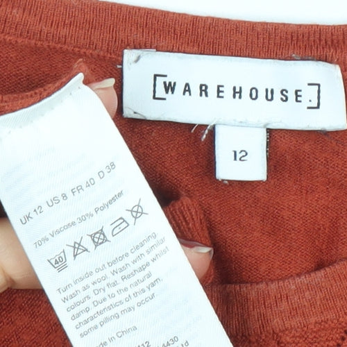 Warehouse Women Brown Size 12 Crew Neck Long Sleeve Pullover Jumper