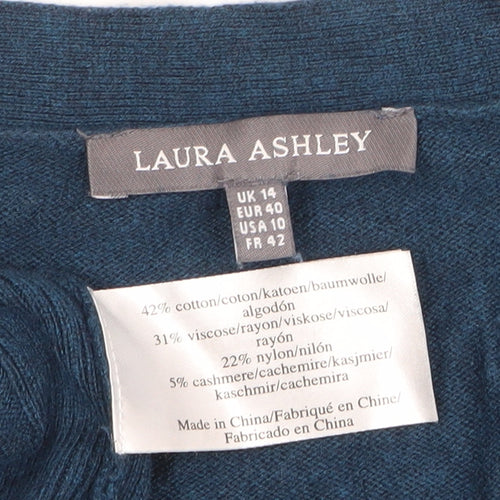 Laura Ashley Women’s Blue Knit 3/4 Sleeve Open Cardigan Size 14