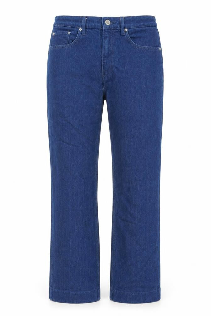 Front view of Zara Women Blue Straight Jeans, size 10, Regular Fit Denim