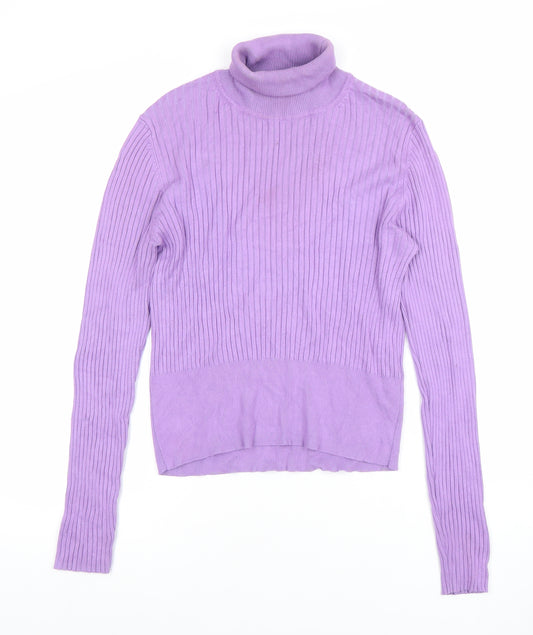 ZARA Women's Purple Roll Neck Ribbed Knit Jumper Size L