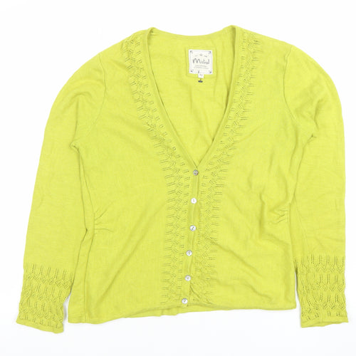 Mistral Women's Green Cotton Knit V-Neck Cardigan Size 12