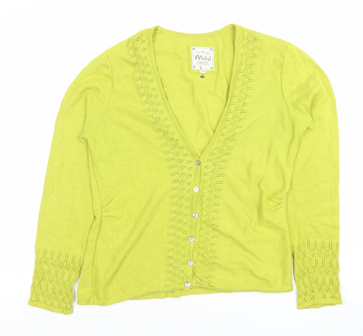 Mistral Women's Green Cotton Knit V-Neck Cardigan Size 12
