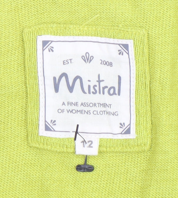 Mistral Women's Green Cotton Knit V-Neck Cardigan Size 12