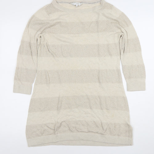 Rocha.John Rocha Women’s Beige Metallic Striped Knit Tunic Jumper Size 14