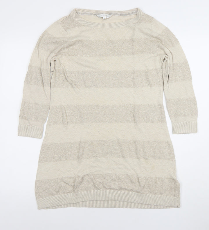 Rocha.John Rocha Women’s Beige Metallic Striped Knit Tunic Jumper Size 14