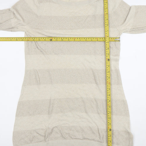 Rocha.John Rocha Women’s Beige Metallic Striped Knit Tunic Jumper Size 14