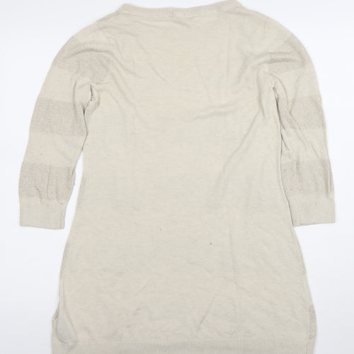 Rocha.John Rocha Women’s Beige Metallic Striped Knit Tunic Jumper Size 14