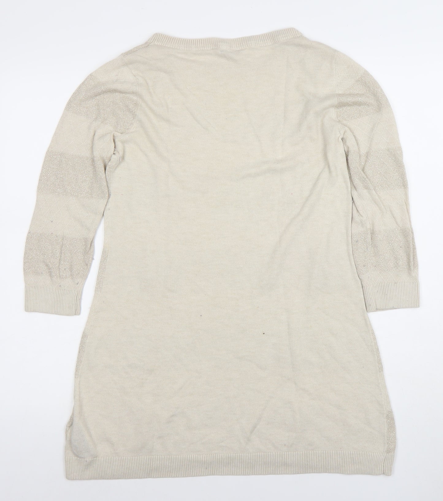 Rocha.John Rocha Women’s Beige Metallic Striped Knit Tunic Jumper Size 14
