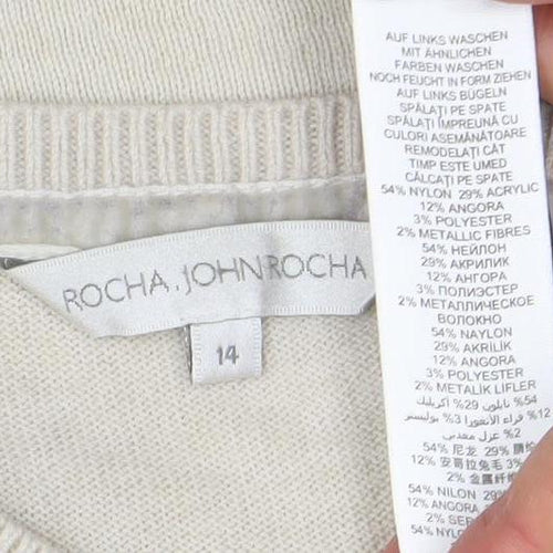 Rocha.John Rocha Women’s Beige Metallic Striped Knit Tunic Jumper Size 14