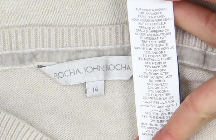 Rocha.John Rocha Women’s Beige Metallic Striped Knit Tunic Jumper Size 14