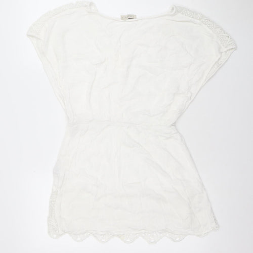 Oasis Women White Short Lace Shift Dress M V-Neck Boho Summer
