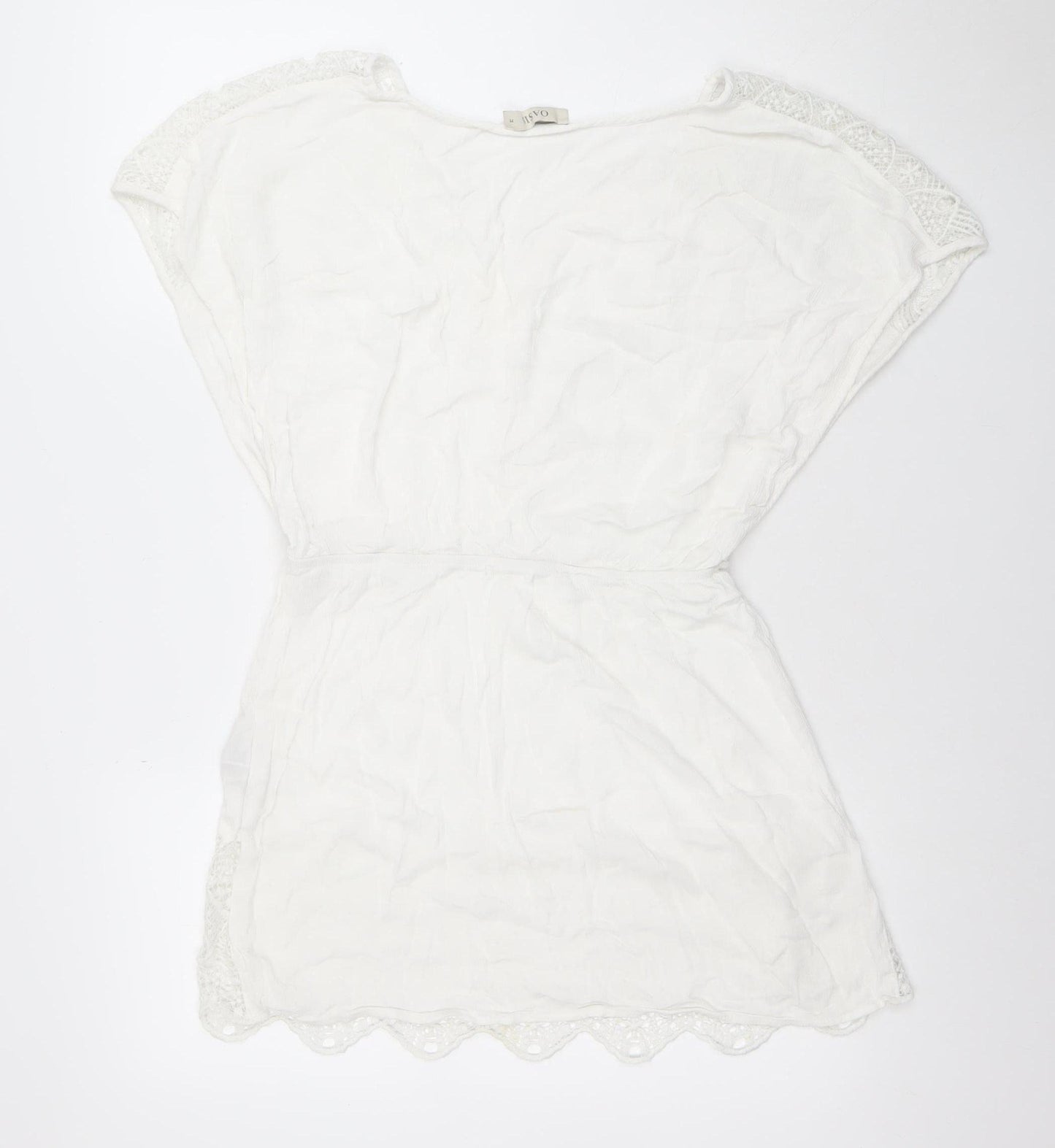 Oasis Women White Short Lace Shift Dress M V-Neck Boho Summer