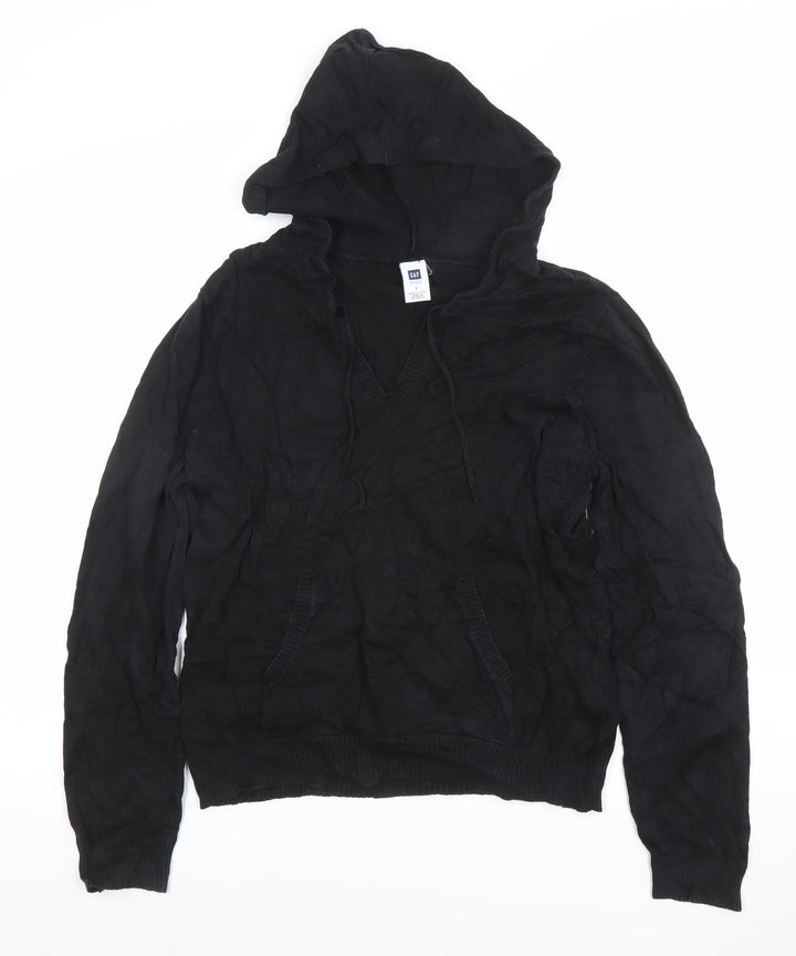 GAP Women Black Large Pullover Hoodie 100% Cotton Casual Sweatshirt