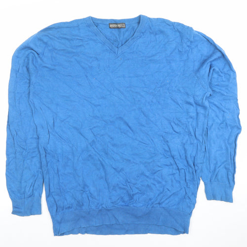 Brook Taverner Men's Blue Cotton V-Neck Jumper Size L