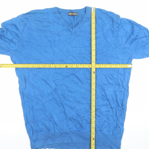 Brook Taverner Men's Blue Cotton V-Neck Jumper Size L