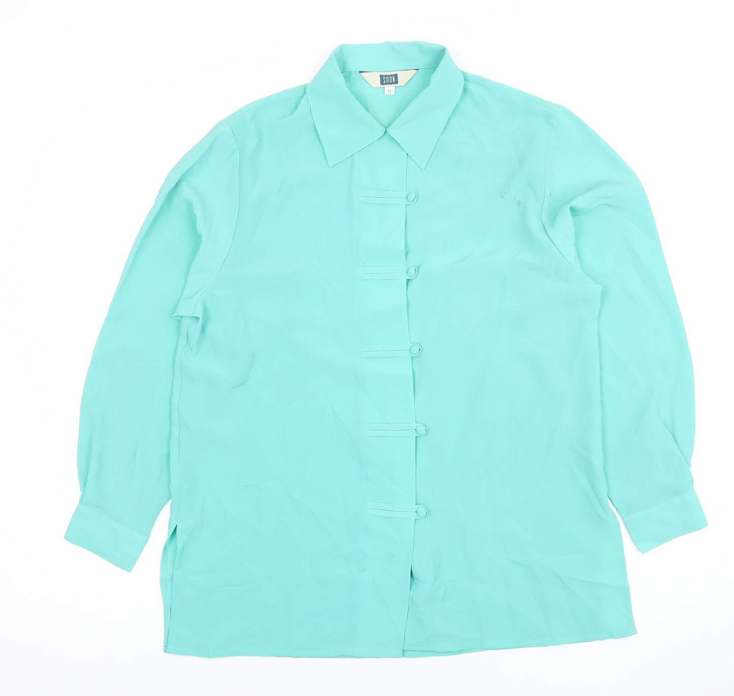 Soon Women's Green Size 12 Collared Long Sleeve Polyester Blouse