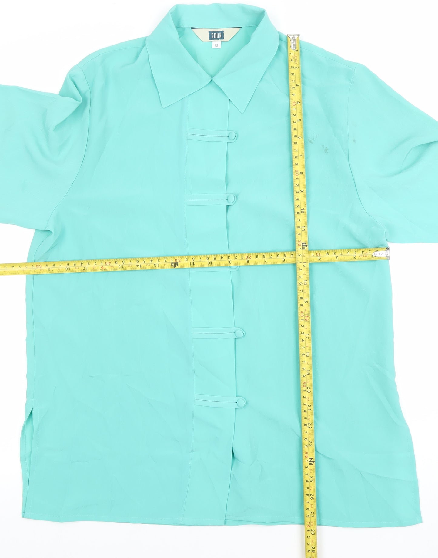 Soon Women's Green Size 12 Collared Long Sleeve Polyester Blouse