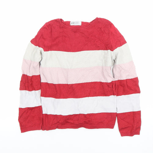 H&M Girls Red Pink White Striped Pullover Jumper UK 6-8Y Cotton Blend