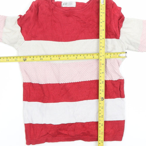 H&M Girls Red Pink White Striped Pullover Jumper UK 6-8Y Cotton Blend