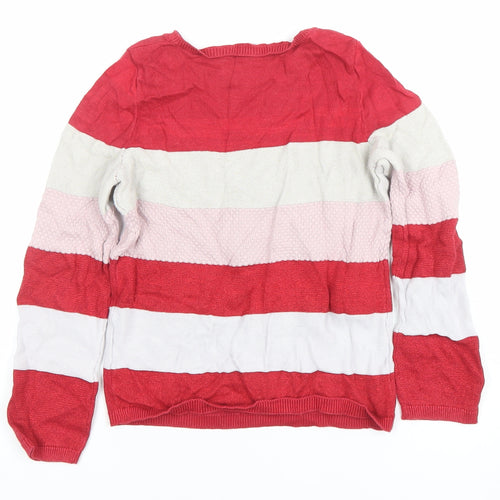 H&M Girls Red Pink White Striped Pullover Jumper UK 6-8Y Cotton Blend