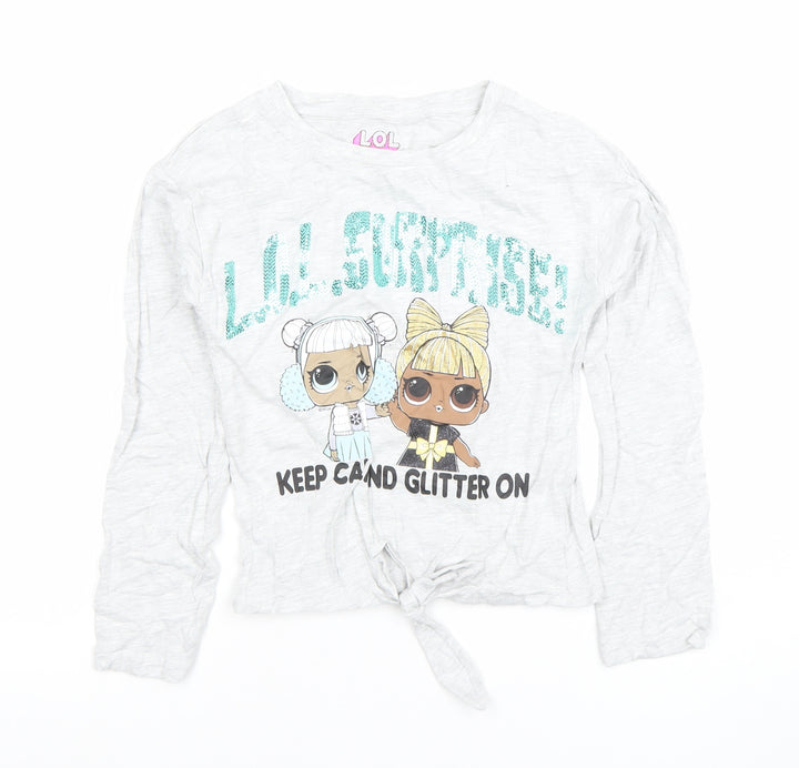 Nutmeg Girls Grey LOL Surprise Long Sleeve Glitter Tie Front T-Shirt 7-8 Years