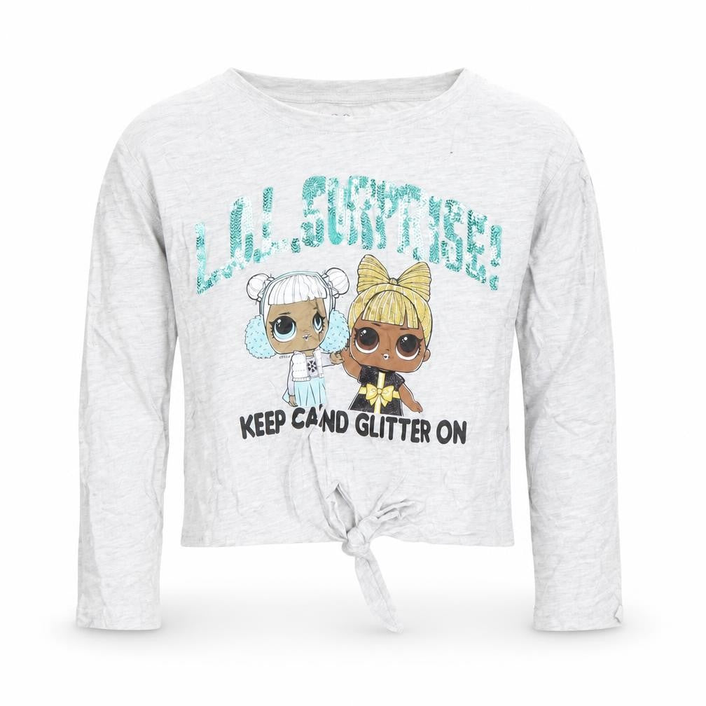 Nutmeg Girls Grey LOL Surprise Long Sleeve Glitter Tie Front T-Shirt 7-8 Years