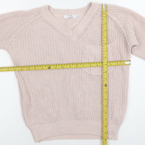Tiffosi Women Pink V-Neck Chunky Knit Acrylic Cotton Jumper Size S