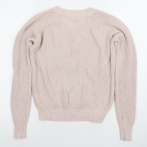 Tiffosi Women Pink V-Neck Chunky Knit Acrylic Cotton Jumper Size S