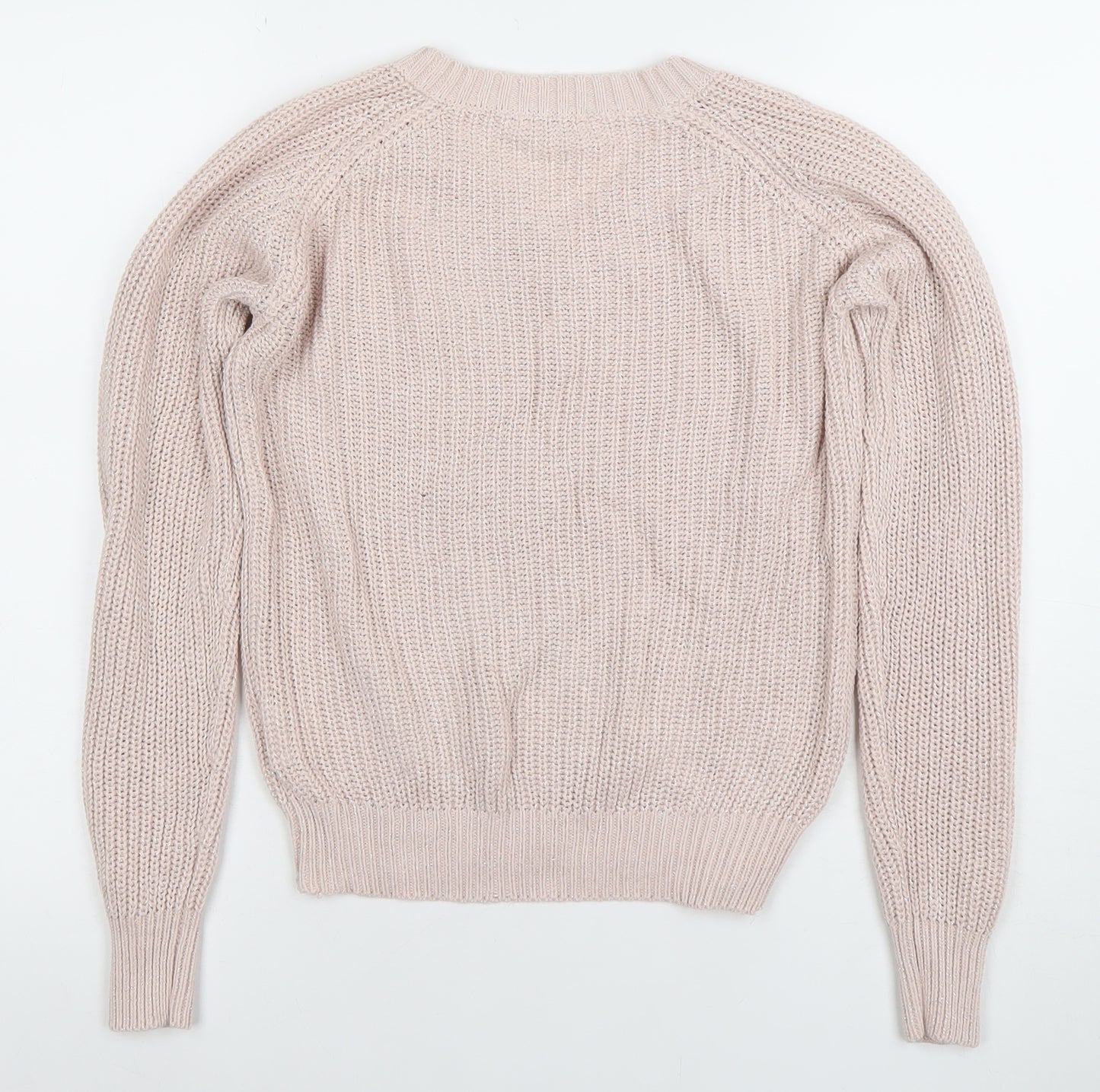 Tiffosi Women Pink V-Neck Chunky Knit Acrylic Cotton Jumper Size S