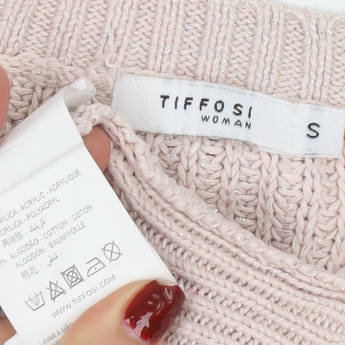 Tiffosi Women Pink V-Neck Chunky Knit Acrylic Cotton Jumper Size S