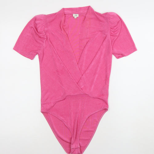 River Island Womens Pink Bodysuit Size 10 Short Sleeve Wrap Style