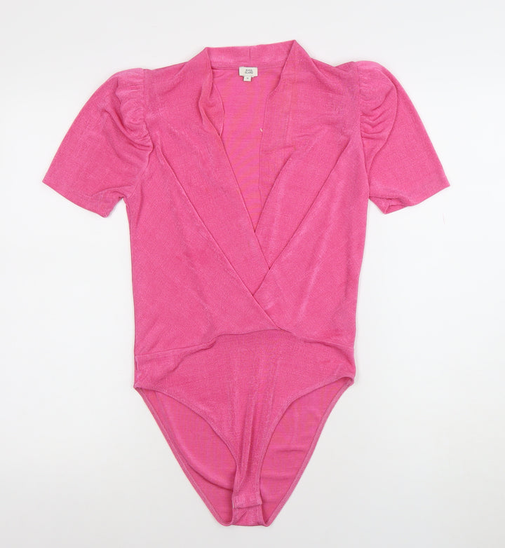 River Island Womens Pink Bodysuit Size 10 Short Sleeve Wrap Style