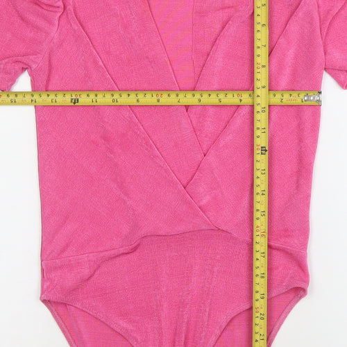 River Island Womens Pink Bodysuit Size 10 Short Sleeve Wrap Style