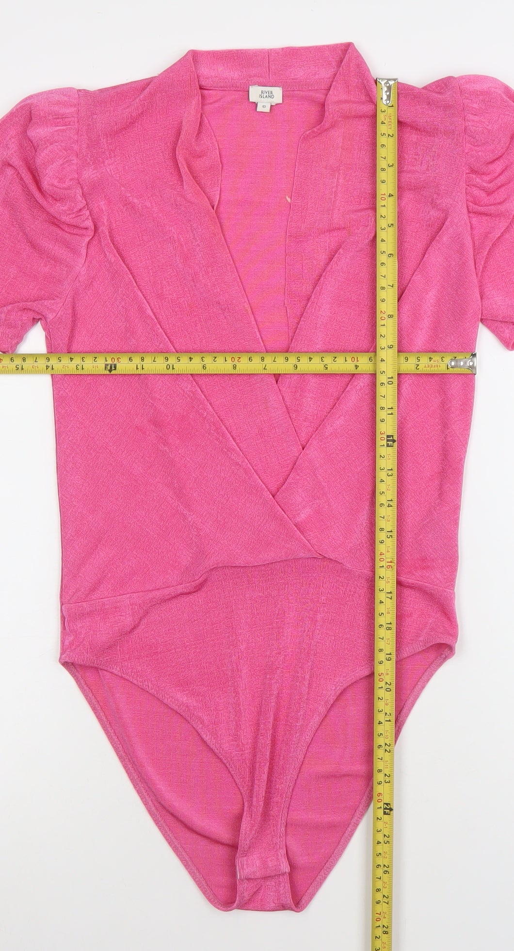 River Island Womens Pink Bodysuit Size 10 Short Sleeve Wrap Style