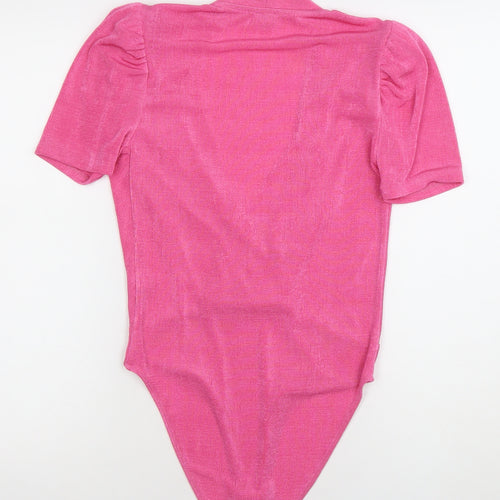 River Island Womens Pink Bodysuit Size 10 Short Sleeve Wrap Style