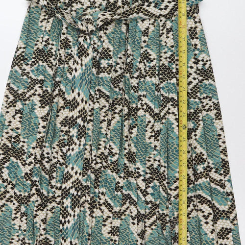 Topshop Women Green Snake Print Midi Shirt Dress Size 8