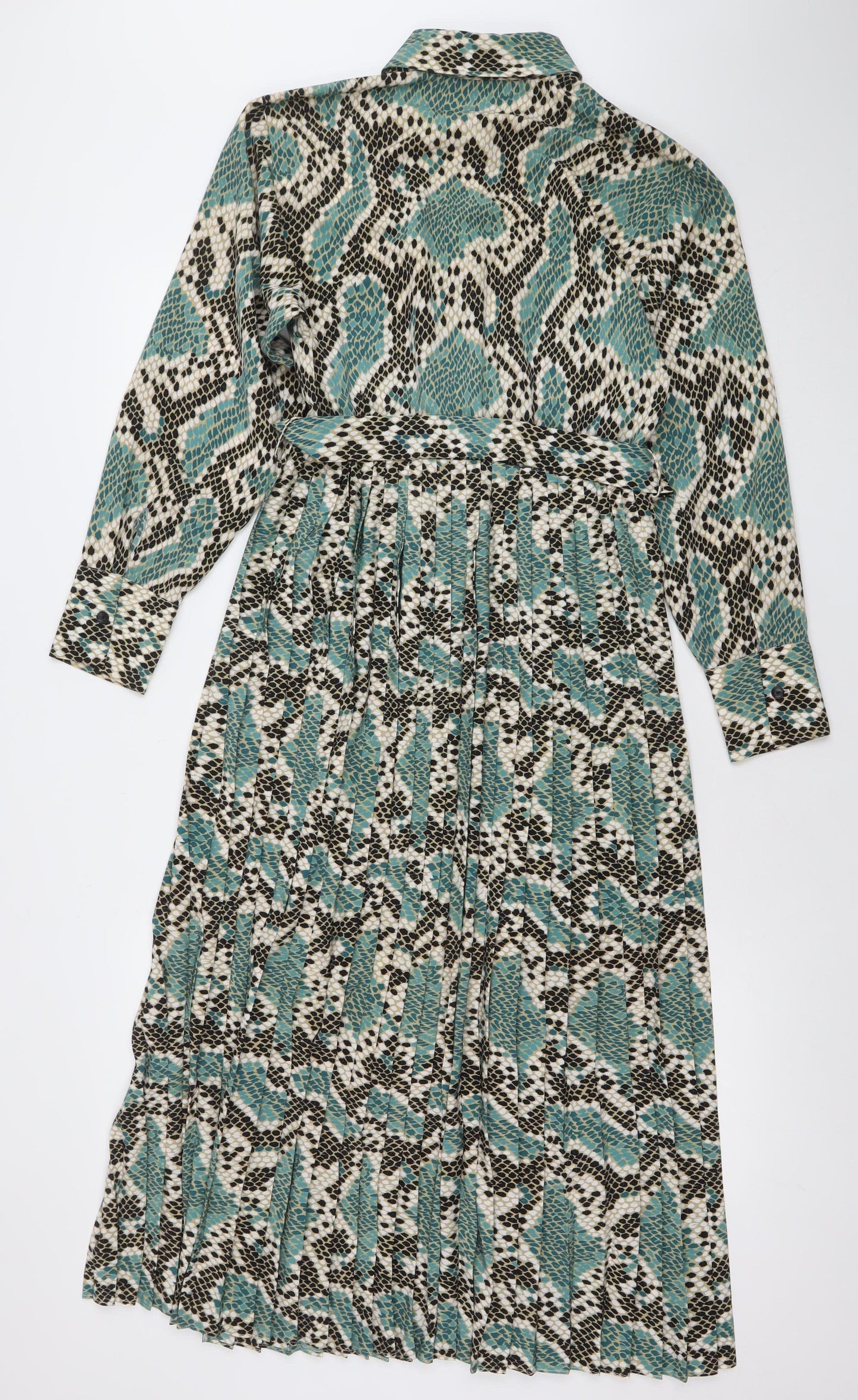 Topshop Women Green Snake Print Midi Shirt Dress Size 8