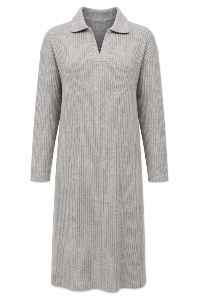 Nasty Gal Women Grey Ribbed Knit Long Sleeve Midi Sweater Dress UK 4