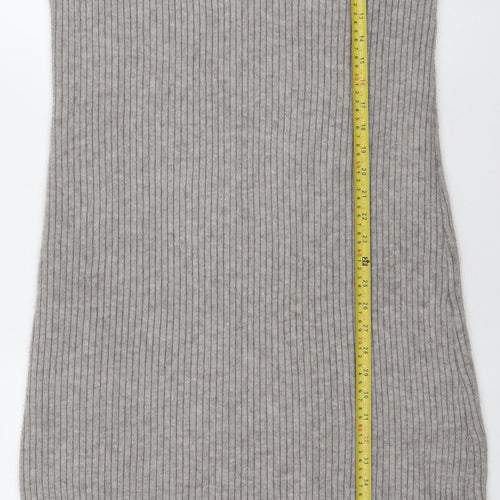 Nasty Gal Women Grey Ribbed Knit Long Sleeve Midi Sweater Dress UK 4