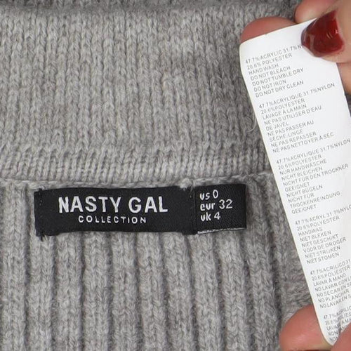 Nasty Gal Women Grey Ribbed Knit Long Sleeve Midi Sweater Dress UK 4