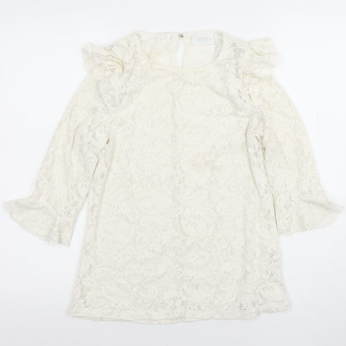 Savior Women's Ivory Lace Ruffle Long Sleeve Tunic Blouse XL
