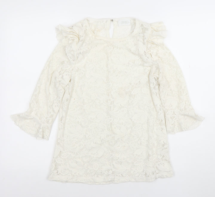 Savior Women's Ivory Lace Ruffle Long Sleeve Tunic Blouse XL