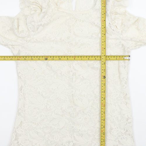 Savior Women's Ivory Lace Ruffle Long Sleeve Tunic Blouse XL