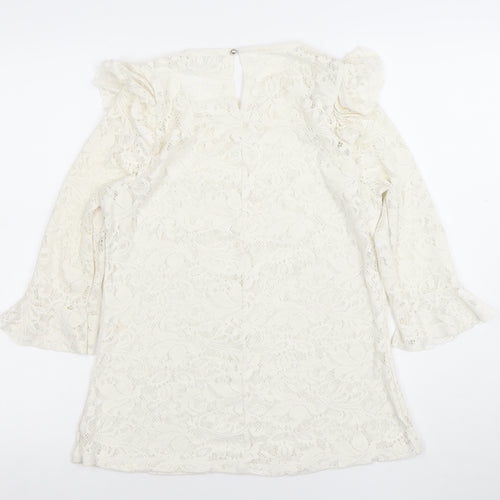 Savior Women's Ivory Lace Ruffle Long Sleeve Tunic Blouse XL